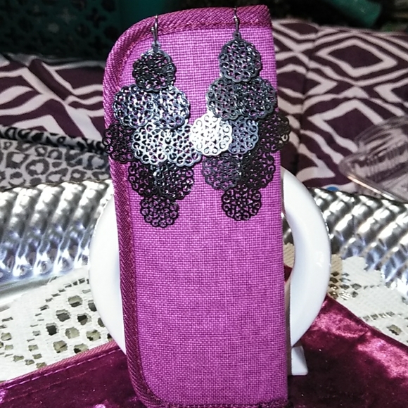 🌞NEW BOHO HANDMADE METALLIC PEWTER GRAY EARRINGS - Picture 6 of 8